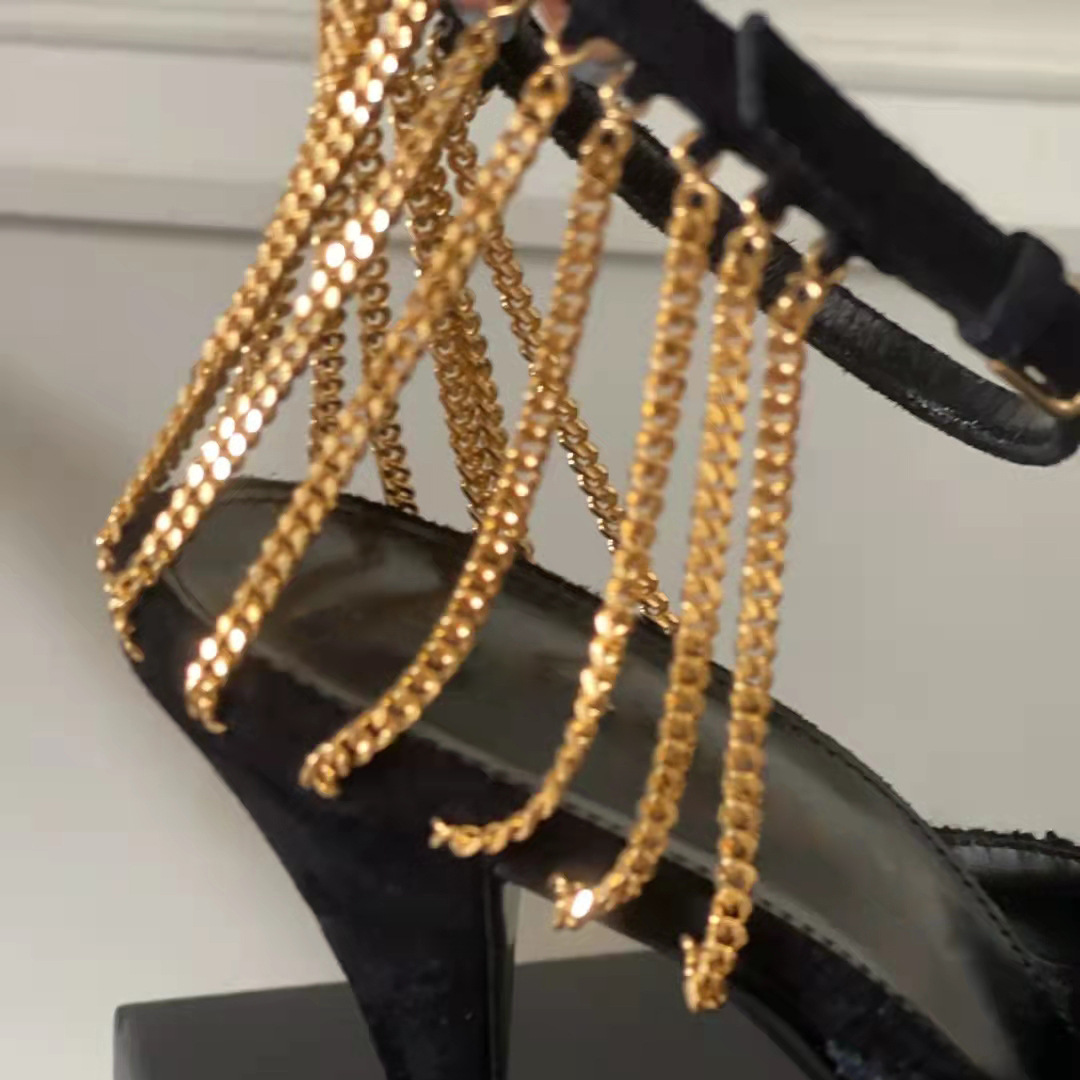 2023 Black sexy party Wedding High Heels Women Sandals Summer shoes Multi-purpose buckle pointed iron head woven fine heel