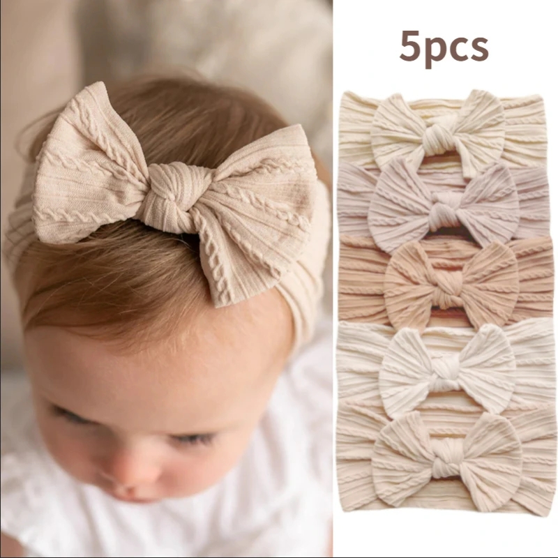 5pcs Baby Headband Child Bowknot Headwear Cables Turban for Girl Hairband Kids Elastic Bow Headwrap Infant Baby Hair Accessories