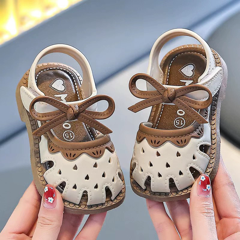 1 pair of Toddlers Shoe Children's Summer Sandals Baby Girls Breathable Bow Sandals Soft Sole Anti slip Princess Hollow Shoes