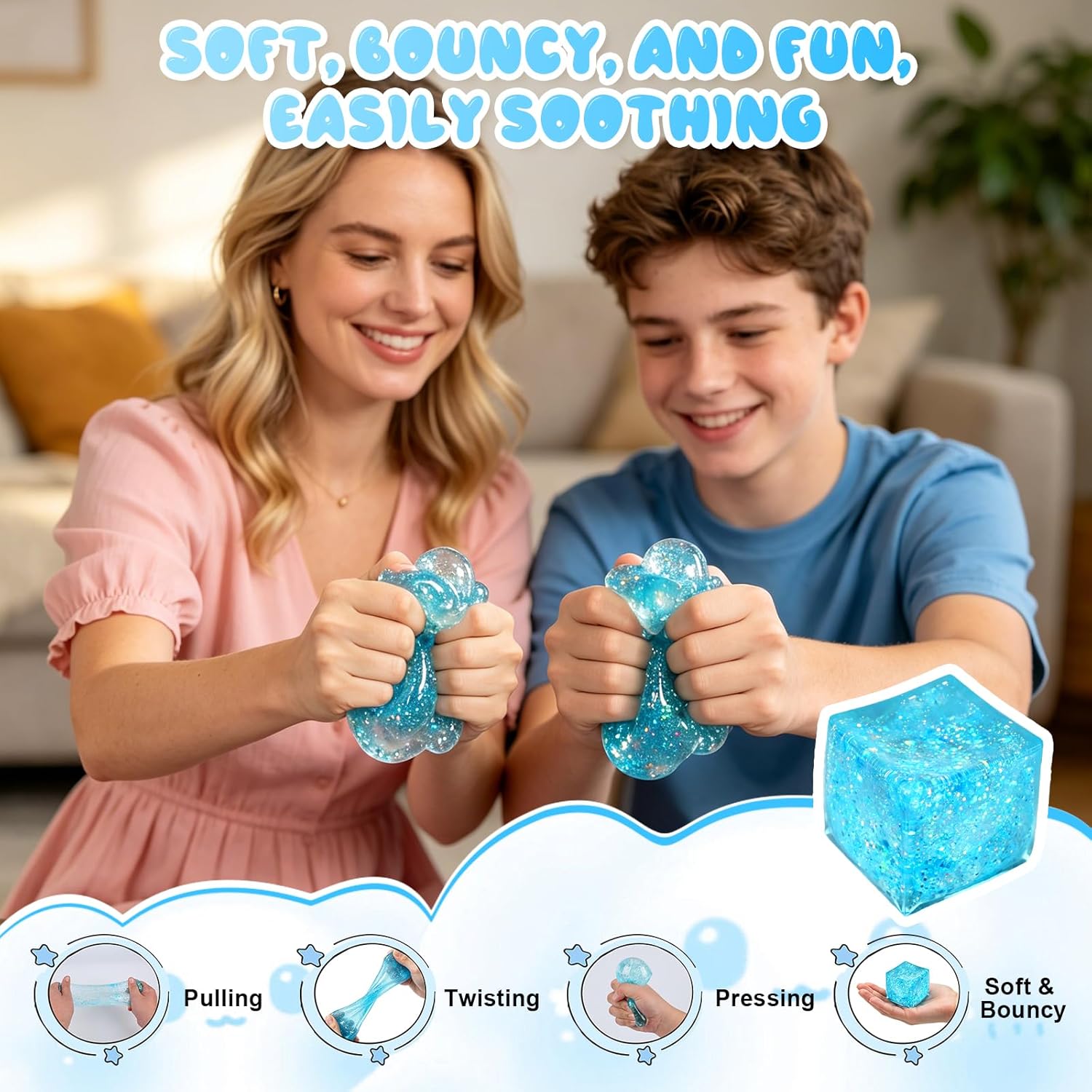 Nice Ice Cube Sensory Squeeze, Ice Cube Squishy Stress Balls for Adults Slow Rise Squishies with Solid Squish Soft Fidgets Malt Sugar Squishy for Anxi