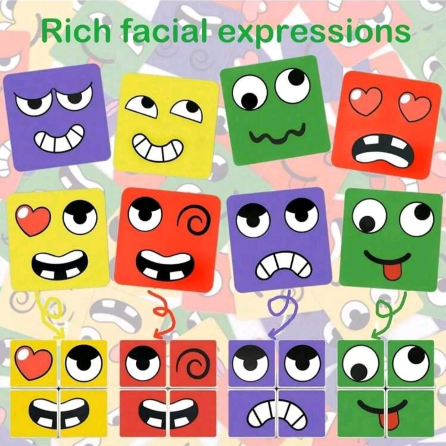 Kids Face Change Expression Puzzle Building Blocks Montessori Cube Table Game Toy Early Educational Toys for Children Gifts