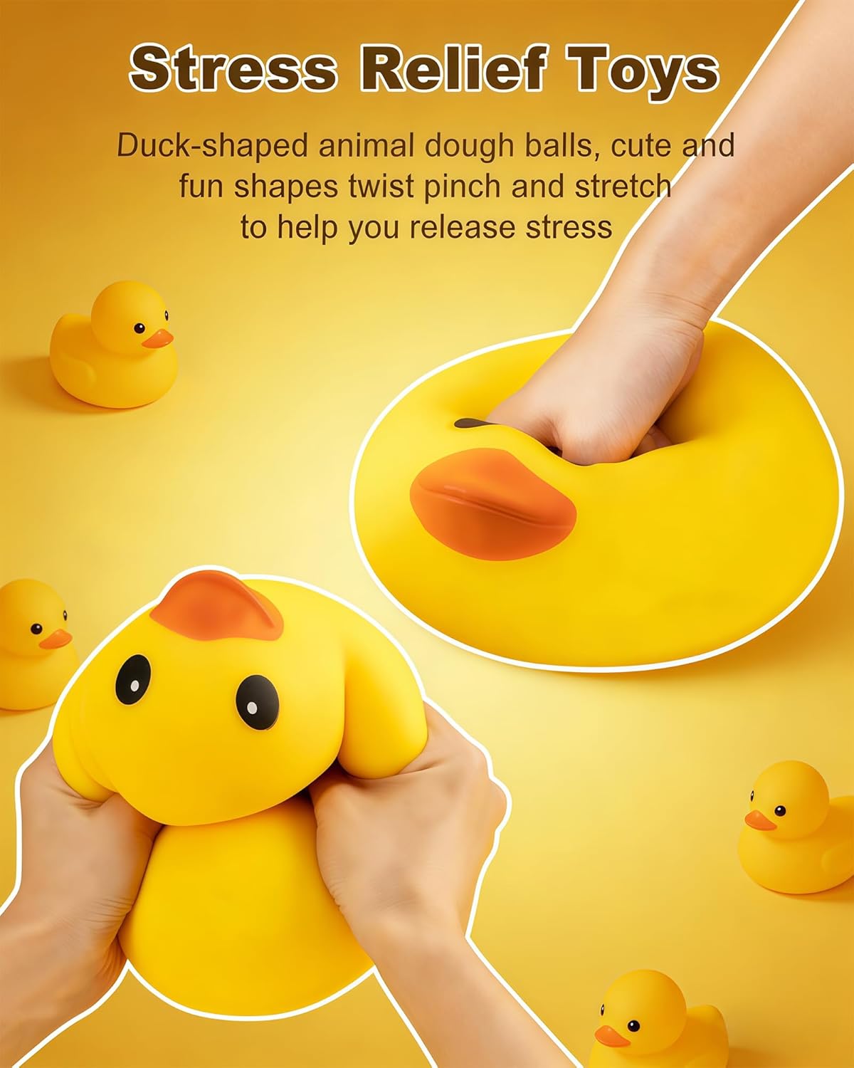 Duck Squishy Squeeze Toy – Stress Relief & Sensory Fidget Toy for Kids & Adults | Soft TPR Anxiety Relief Toy, Cute Party Favor, Desk Decor & Autism/G