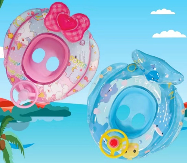 Baby Swimming Pool Float, Cute Car Design Kids Toddler Inflatable Summer Beach Floatie Boat Swim Tube Ring with Handles Safety