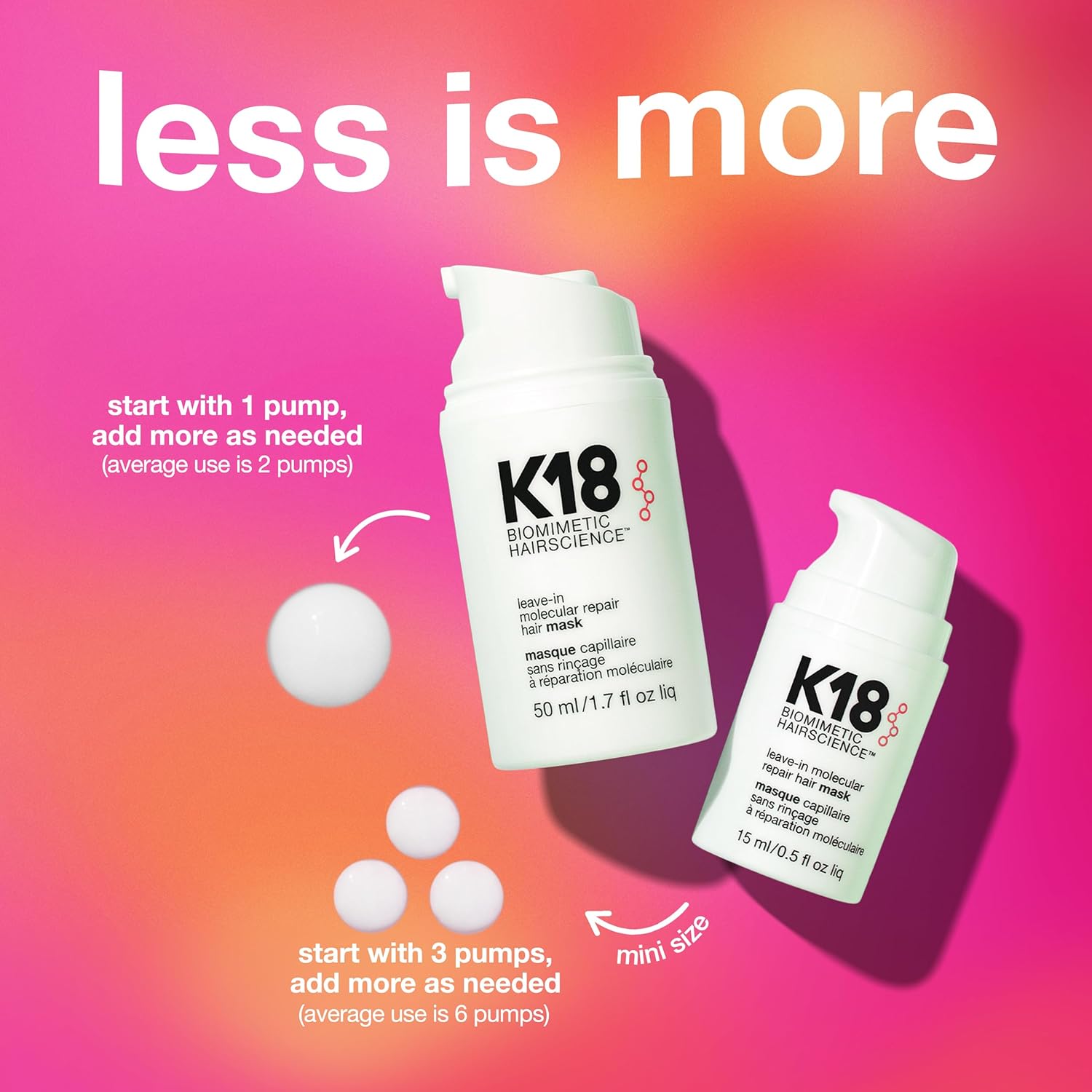 K18 Leave-In Molecular Repair Hair Mask, Patented, Lasting Repair For Dry, Frizzy, Damaged Hair, Reverse Damage In 4 Minutes From Bleach, Color, Chemi