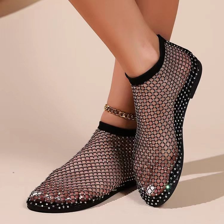 Women Summer New Round Head Slippers Water Diamond Flat Home anti-skid Sandals Slippers