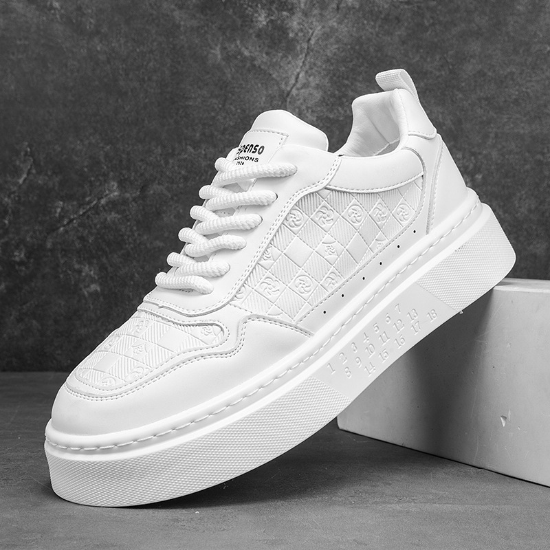 Trendy and versatile white shoes, men's new style board shoes, student sports shoes, lightweight lace up casual shoes