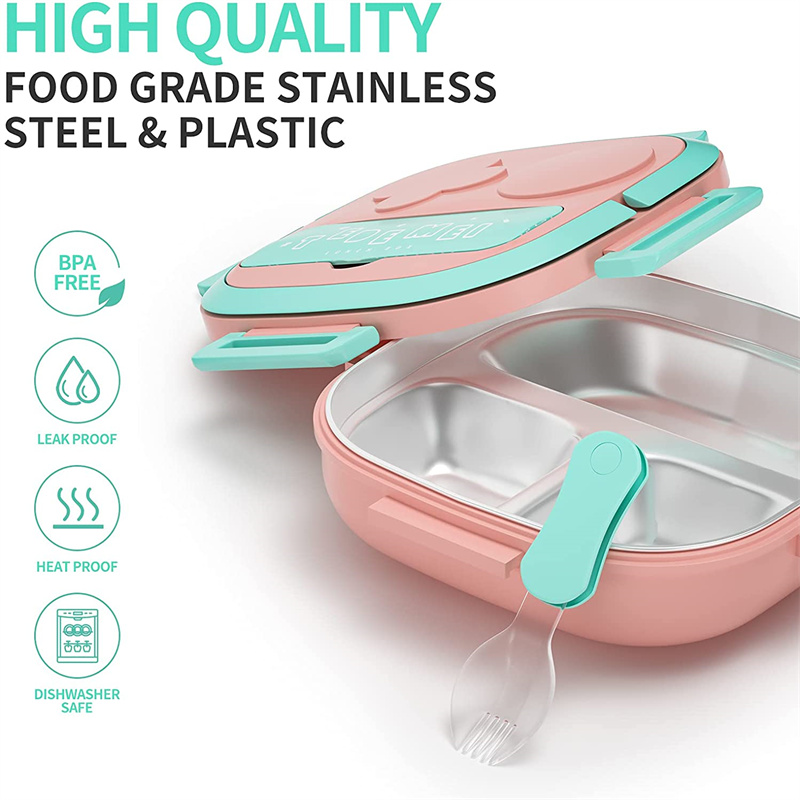 550ML Stainless Steel Bento Box Insulated Lunch Box For Kids Toddler Girls Metal Portion Sections Leakproof Lunch Container Box