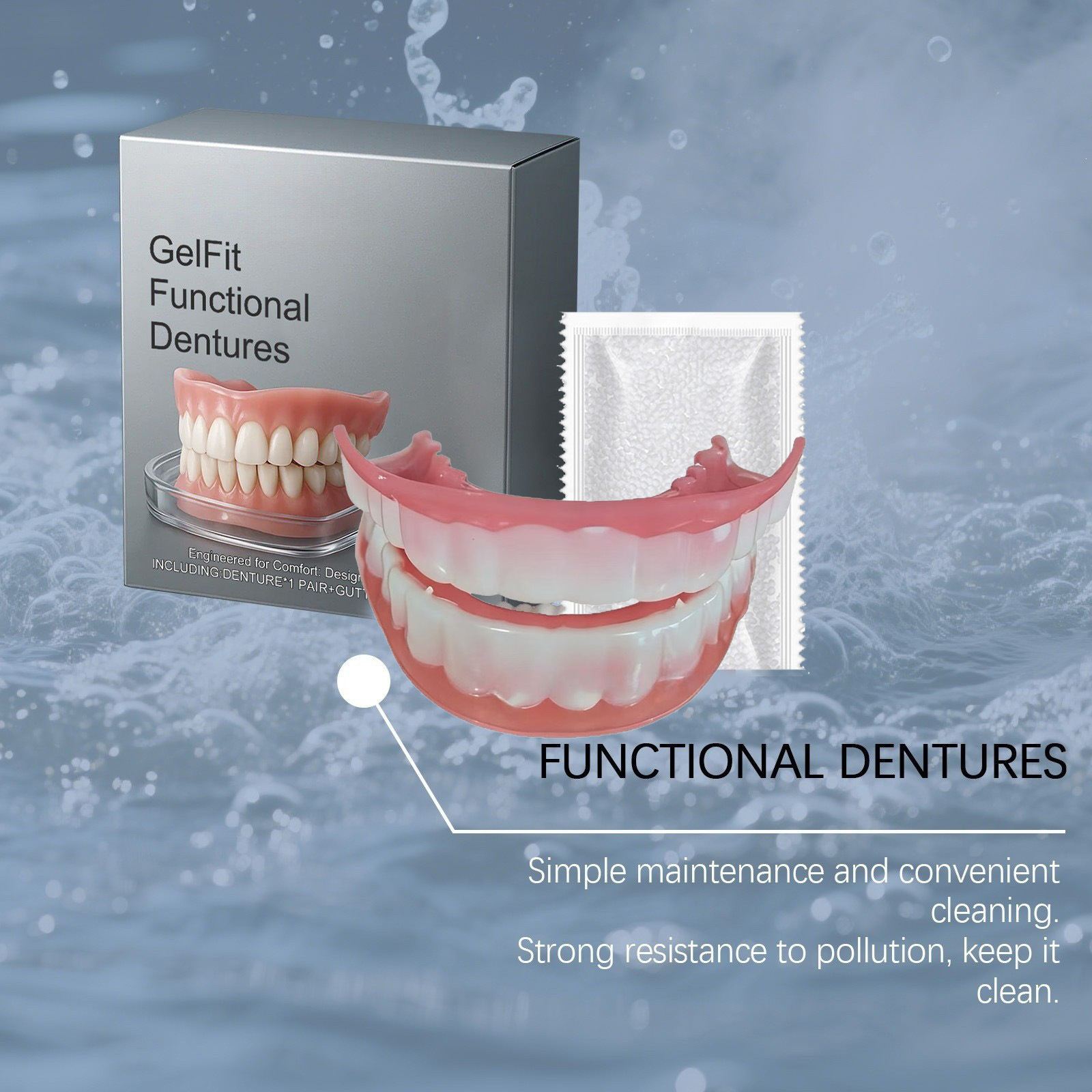 Functional Dentures False Teeth Full Set Perfect Fit Soft Safety Easy to Use Oral Improve Tooth Loss Broken Temporary Improve
