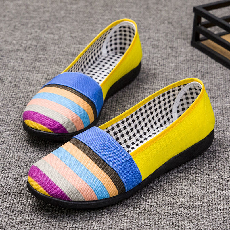 Women's Breathable Cloth Shoes Fashion stripe flat Casual shoes Female Comfortable non-slip single shoes Work shoes