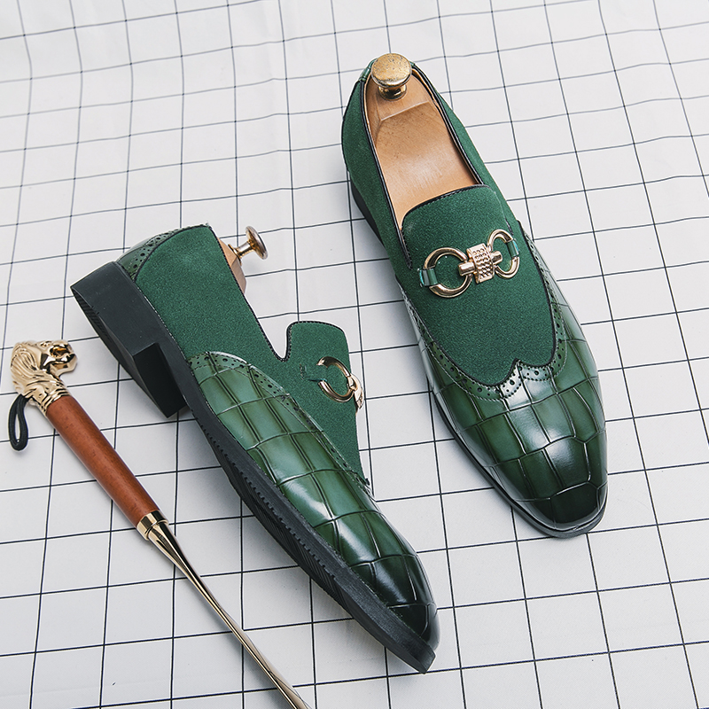 Autumn Green Loafers Men Slip-on Nubuck Leather Luxury Brand Thick Bottom Pointed Toe Fashion Designer Leather Shoes Casual