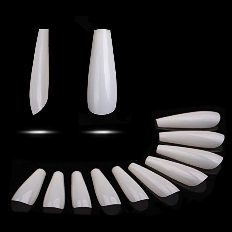 New 100pcs Professional Fake Nail Long Ballerina Coffin Square Almond Full Cover French Acrylic False Nail Tips 10 Sizes