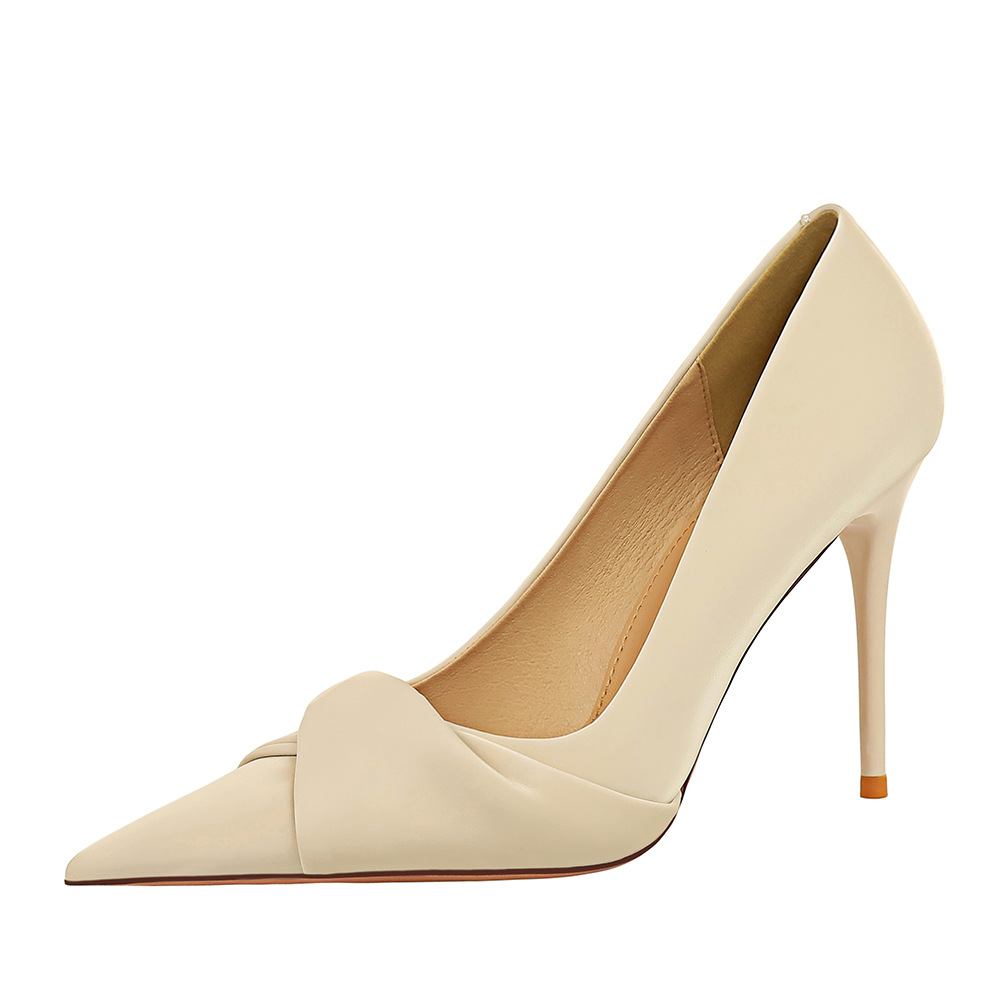 Female Korean version elegant banquet high-heeled slimming shallow mouth pointed bow single shoes
