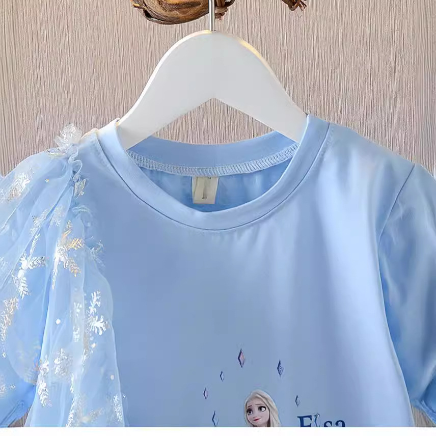 Princess Elsa Dress Anna Dress T-shirt Dress Summer Short Sleeve Ice and Snow Romance Cartoon Travel Mid length T-shirt