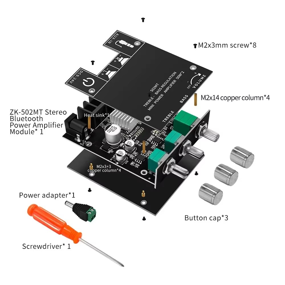 ZK-502MT Bluetooth 5.0 Subwoofer Amplifier Board 50W*2 2.0 Channel High Power Audio Stereo Sound Amplifiers Board Bass AMP Board