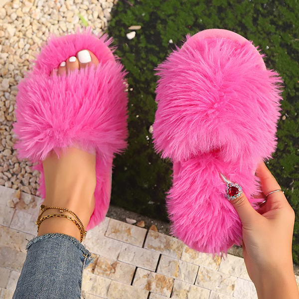 1PairNew Autumn Winter Women Fashion Faux Fur Slippers Solid ColorComfort Indoor Home Slippers WomanLightweight WarmFluffySlides