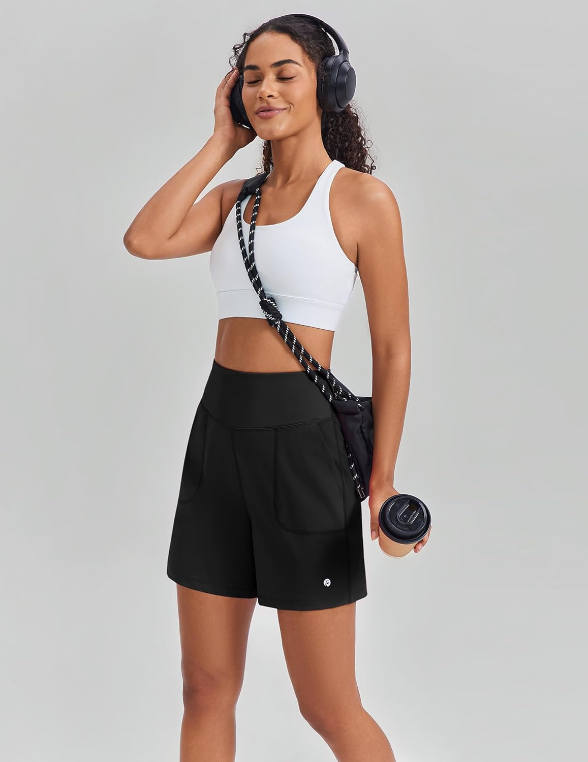 PINSPARK Women's Athletic Shorts 6" High Waisted Yoga Shorts with Pockets Soft Workout Running Shorts for Gym Walking