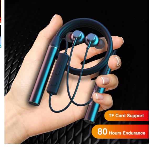 100 Hours Endurance Bluetooth Headphone Bass Wireless Headphones with Mic Stereo Neckband Earphones Sport Headset TF Card