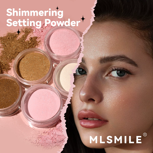 1PC Pink Glitter Setting Powder 6 Color Long Lasting Oil Control Pearlescent Natural Face Matte Shimmer Loose Powder