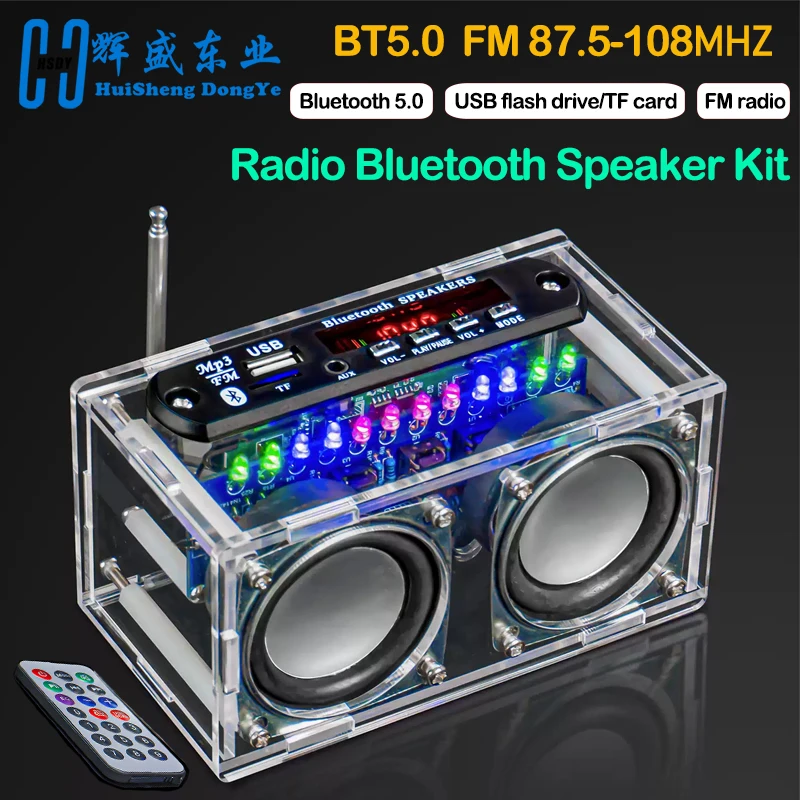 DIY Bluetooth Speaker Kit with FM Radio 87.5-108MHZ DIY Soldering Project Practice Electronic Kit Solder Assembly U Disk TF
