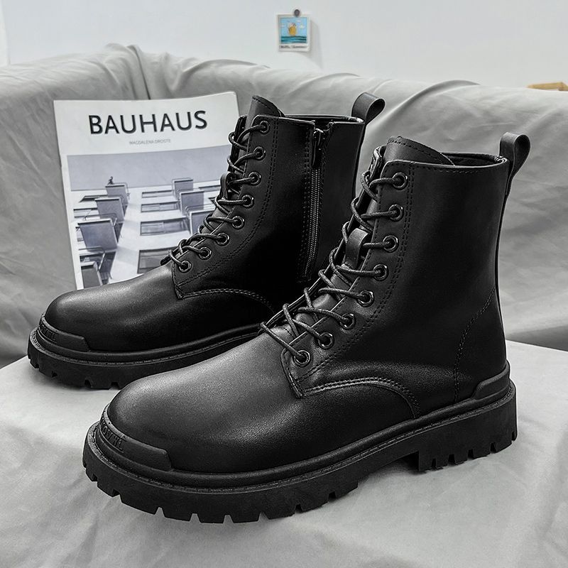 MZXSK Men's Shoes Winter New British Style Retro Pippy Handsome High Top Martin Boots Men's Thick Sole Motorcycle Work Dress Sho