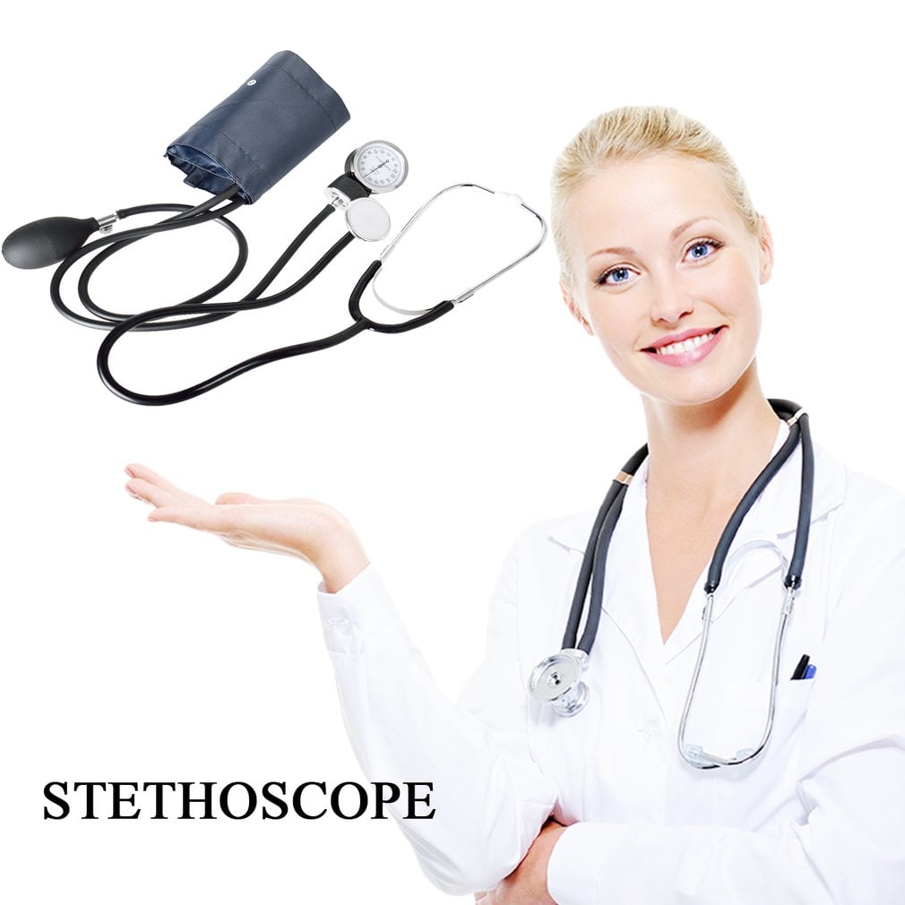 Professional Stethoscope With Meter Mercury Sphygmomanometer Blood Pressure Watch Monitor Doctors Nurse Medical Stethoscope Cuff