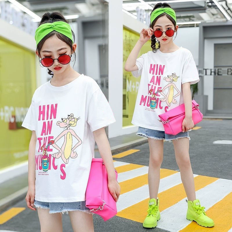 Children Letter Long T-Shirts Summer Tops Short Sleeve Clothing Kids Tees Dress for Girls 8 12 11 13 Teenage girl Clothes