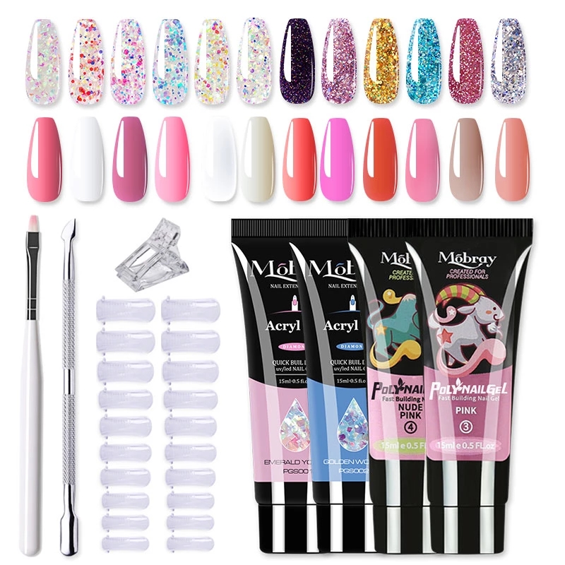 Mobray Poly Nail Gel Set All For Quick Extension Nail Manicure Set Gel Cuticle Pusher Finger Extend Mold Nail Tool Kit