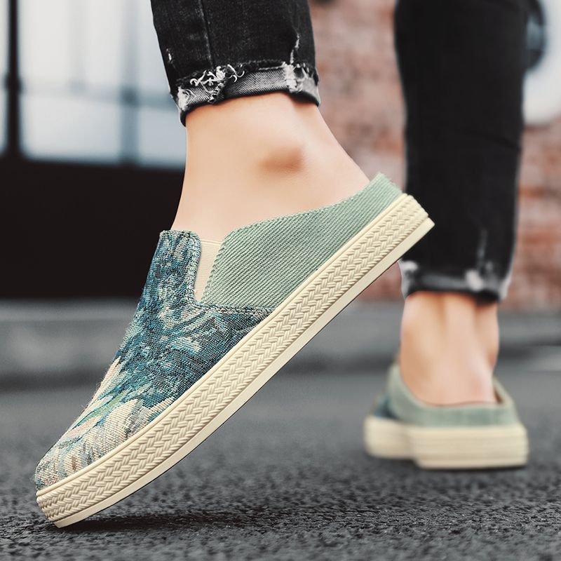 Men's Canvas Slippers Summer New Outdoor Anti-slip Soft-sole Fashion Male Casual Slippers Half Slippers