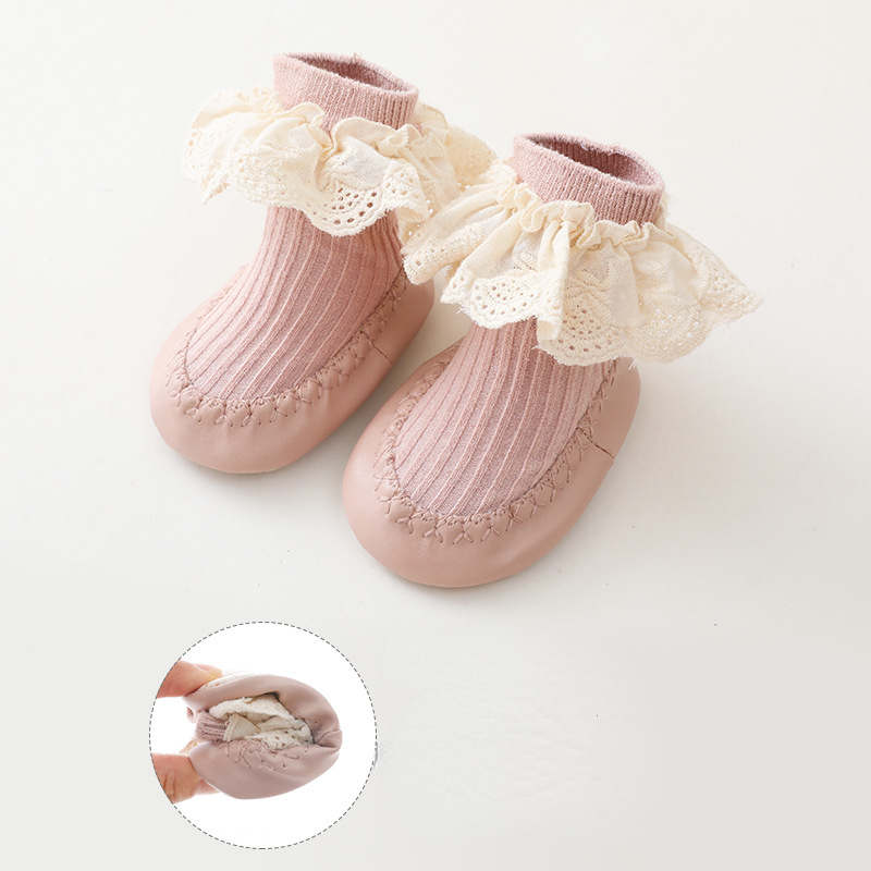 0-2Y autumn and winter baby slippers and socks, baby socks, anti-skid soles, children's socks, princess socks, shoes