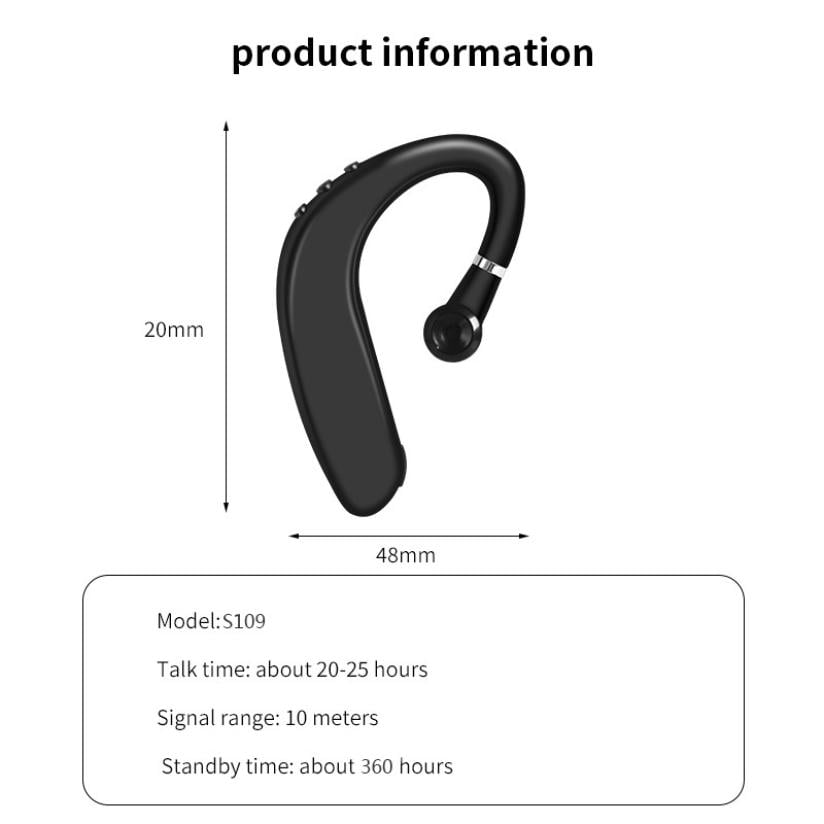S109 Wireless Bluetooth Earphones Single Ear Hook Business Stereo Headphones Headset Handsfree Sports Earbud With Microphone