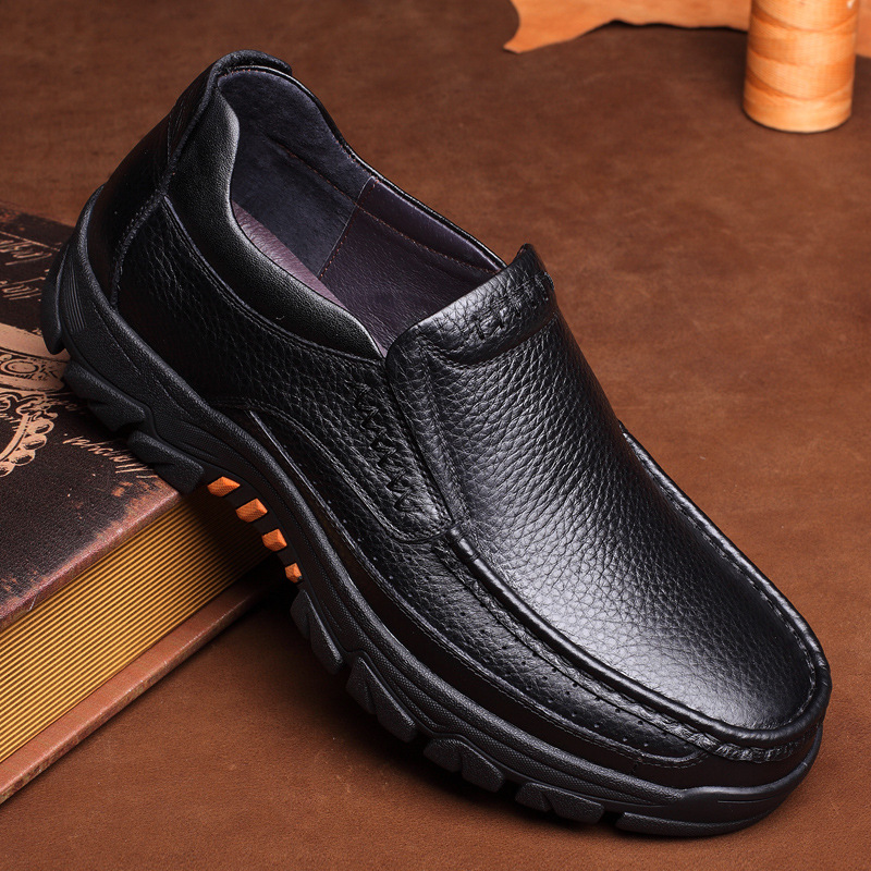 Newly Men's Genuine Leather Shoes Size 38-46 Head Leather Soft Anti-slip Driving Shoes Man Spring Business Dress Shoes