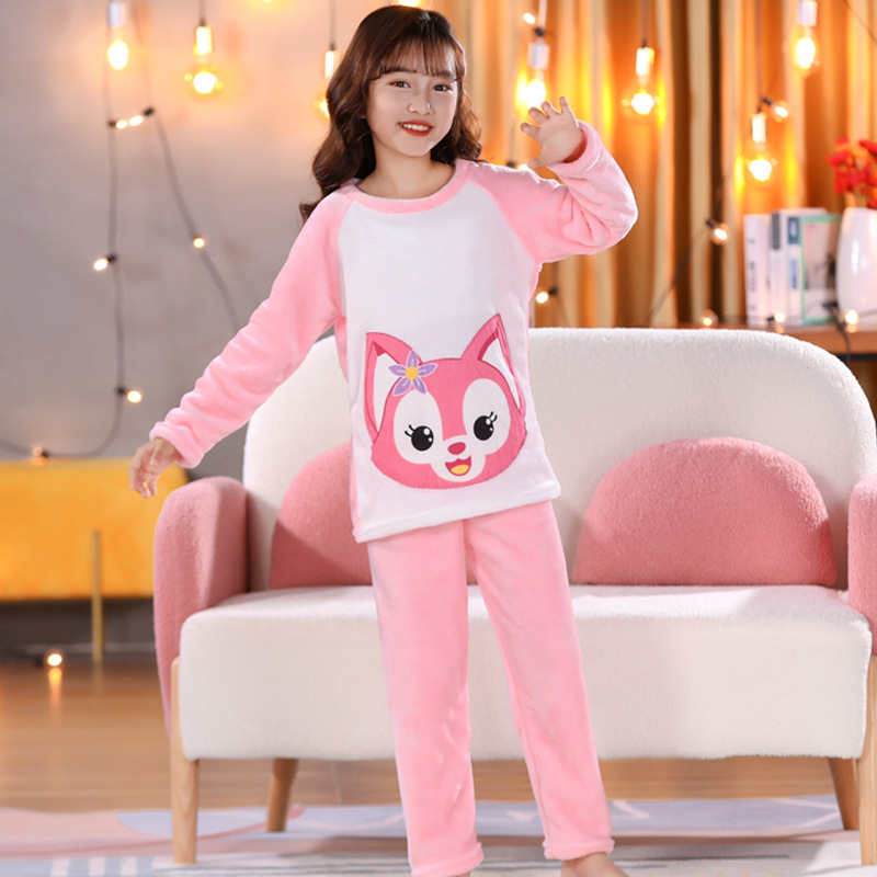 New winter children's pajamas Winter plush thickened coral velvet for boys and girls Flannel household clothes