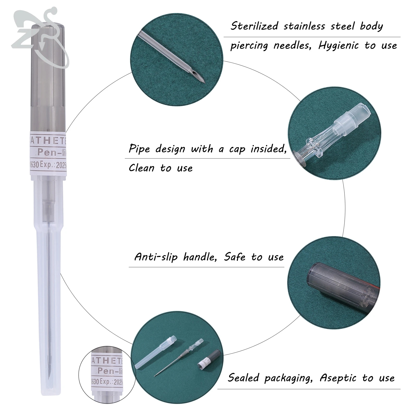 14G-20G Surgical Steel Body Piercing Needle Set Ear Helix Navel Nose Lip Eyebrow Tongue Piercings Professional Tools