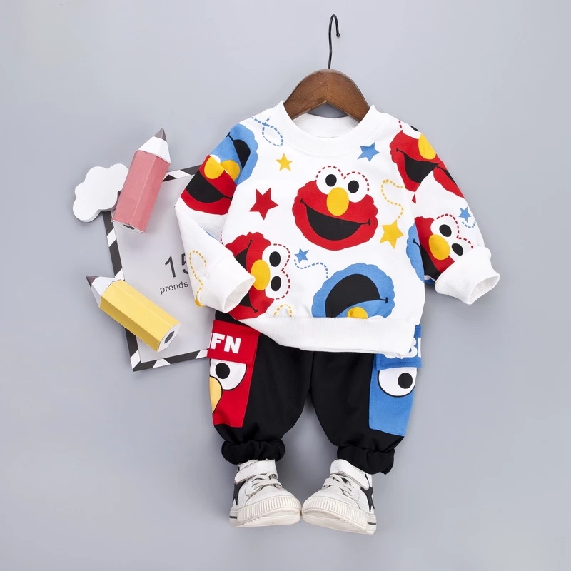 Boys Clothes Fashion Cartoon Boy Suit Set Casual Kids Costume Boy Clothing Set T-shit + Black Pants Children
