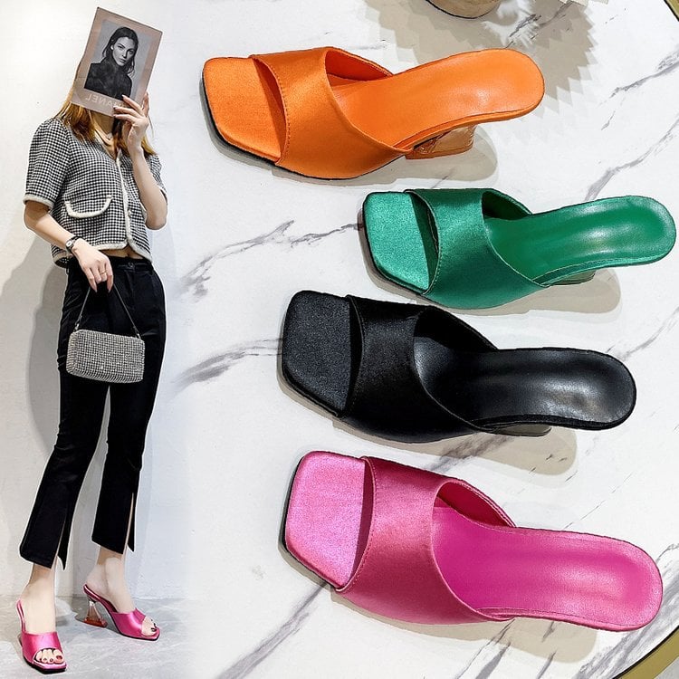 Latest Summer and Autumn Women's Green shoes Silky Wide Band Transparent High Heel Comfortable Green Sandals Heels