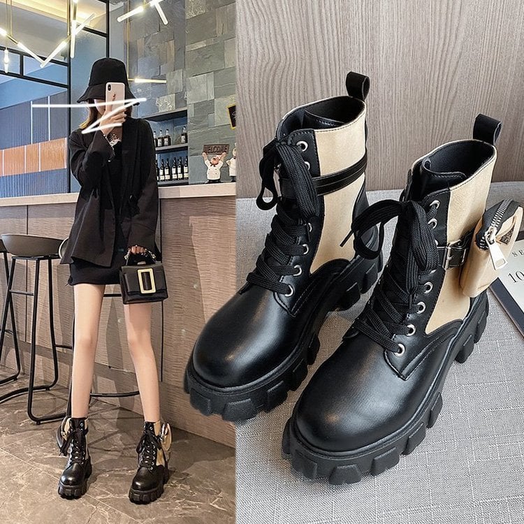 Autumn Winter New Women's Thick-Soled Leather Martin Boots Casual Women's Boots Women's Fashion Lace-Up High Boots
