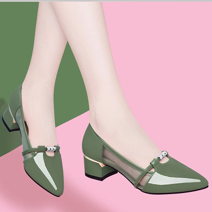 Female Fashion Green Breathable Hollow Out High Heel Shoes Women Classic Black Office Pumps for Spring Summer
