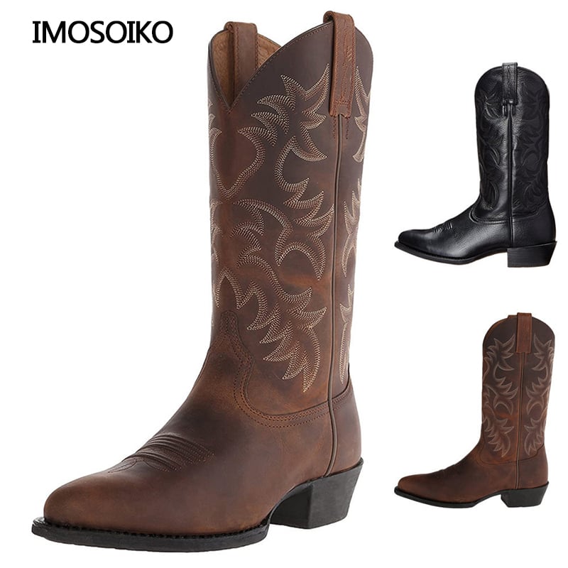 2026 Winter Burst Embossed Embroidery High Heel Wooden Root Western Style Cowboy Boots Mens Hiking Shoes Size 38-48