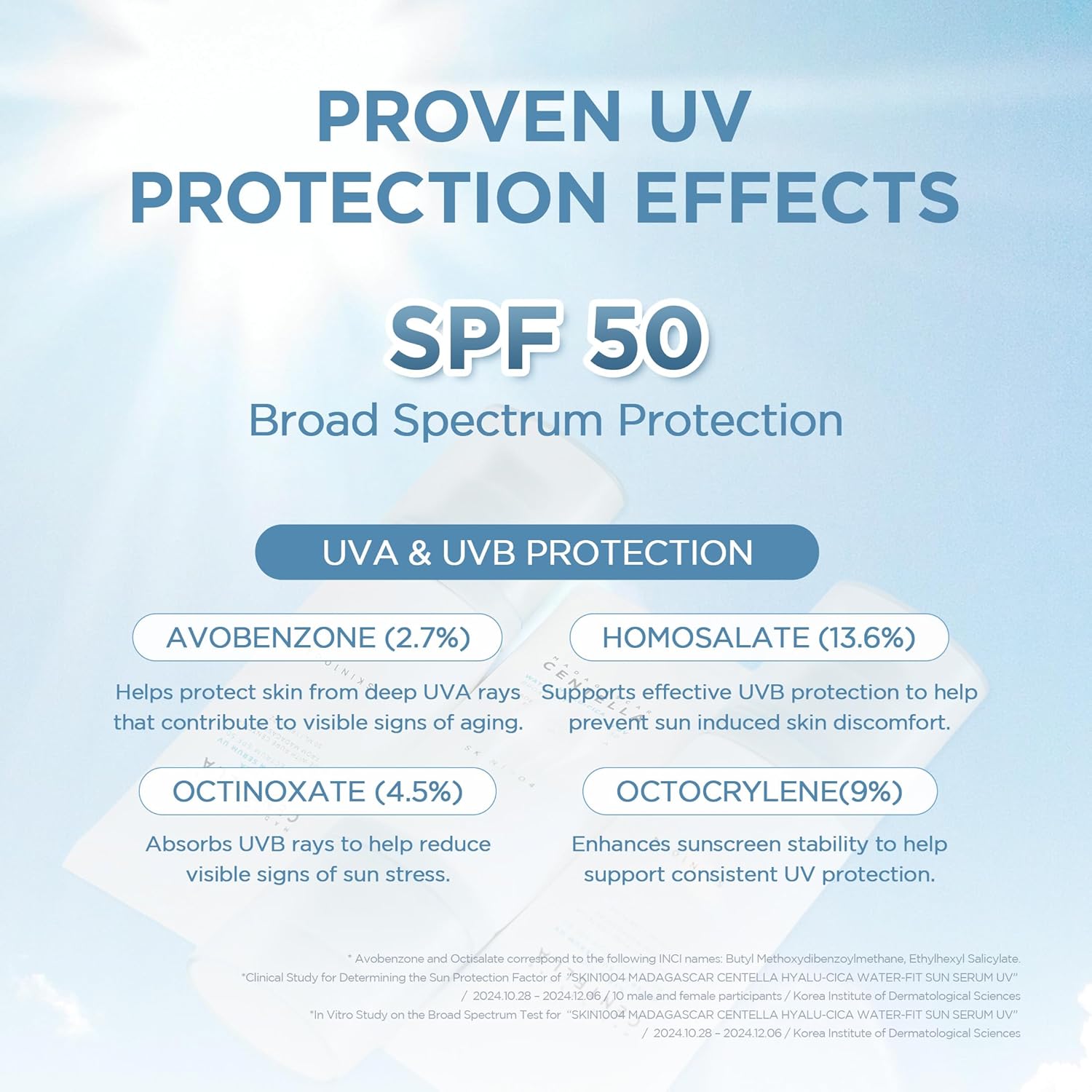 SKIN1004 Centella Hyalu-Cica Water-Fit Sun Serum UV, Korean Sunscreen SPF 50, Centella Sunscreen, Travel Essentials, Sunscreen with Hyaluronic Acid, N