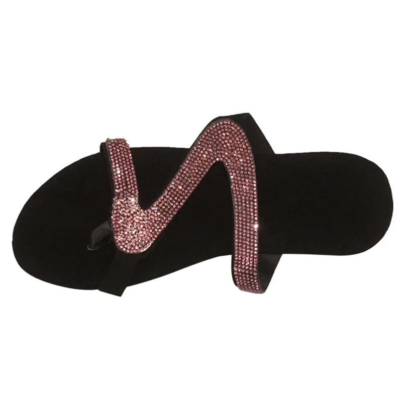 Summer Home Slippers Rhinestone Beach Slippers Women Rivet Sandals Outdoor Wild Soft Surface Flat Bottom Non-slip Flip Flop