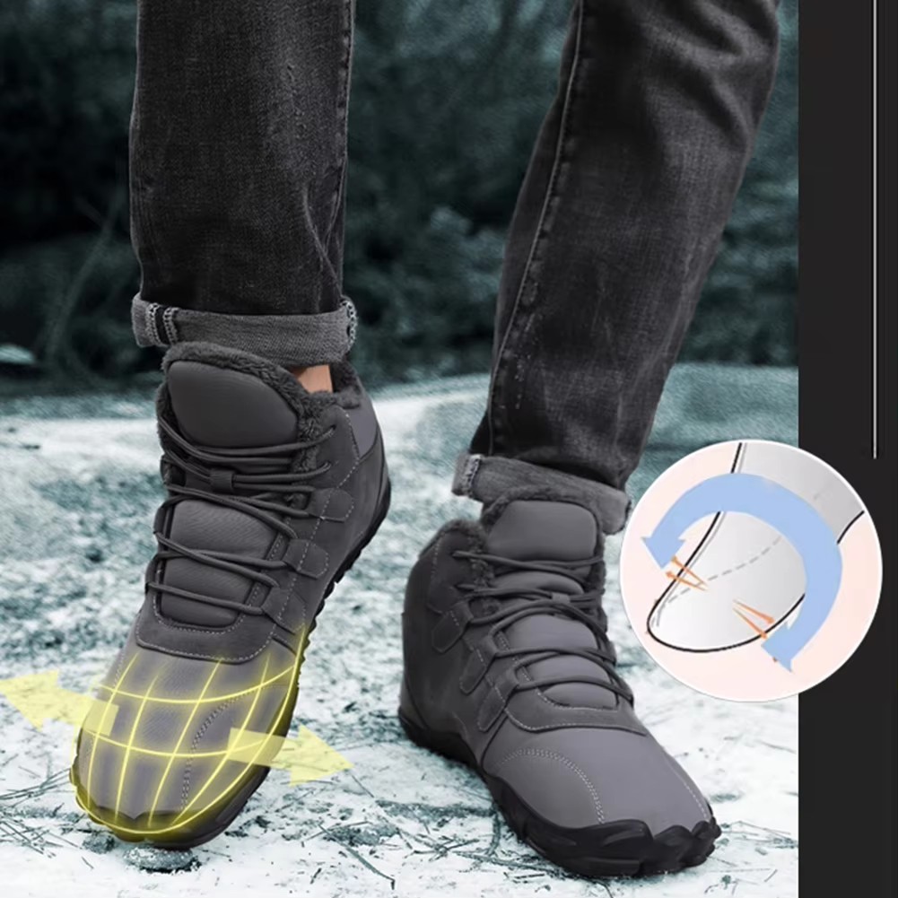 2024 Winter Barefoot Boots Men Waterproof Winter Sneakers Ankle Snow Shoes Plush Hiking Boots Warm Sporting Shoes Big Size 47