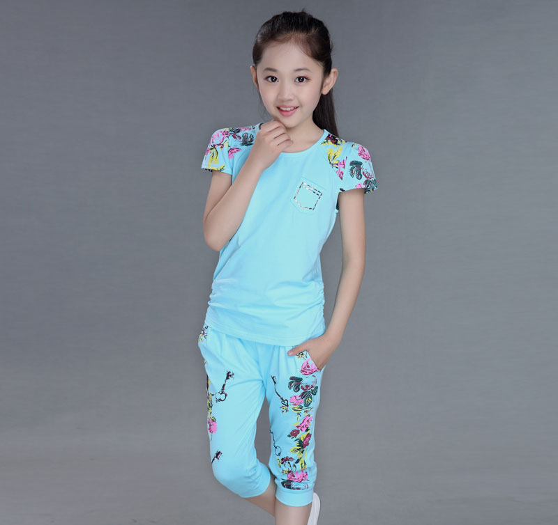 Girls' summer clothes new short-sleeved middle-aged children's summer Western-style children's casual sports suit