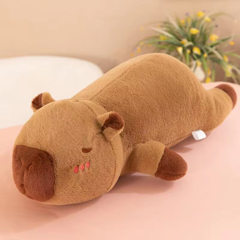 50cm-130cm Kawaii Cartoon Giant Strip Capybara Plush Doll Pillow Lying Brown Orange Wings Creative Capybara Plush Toy Home Decor