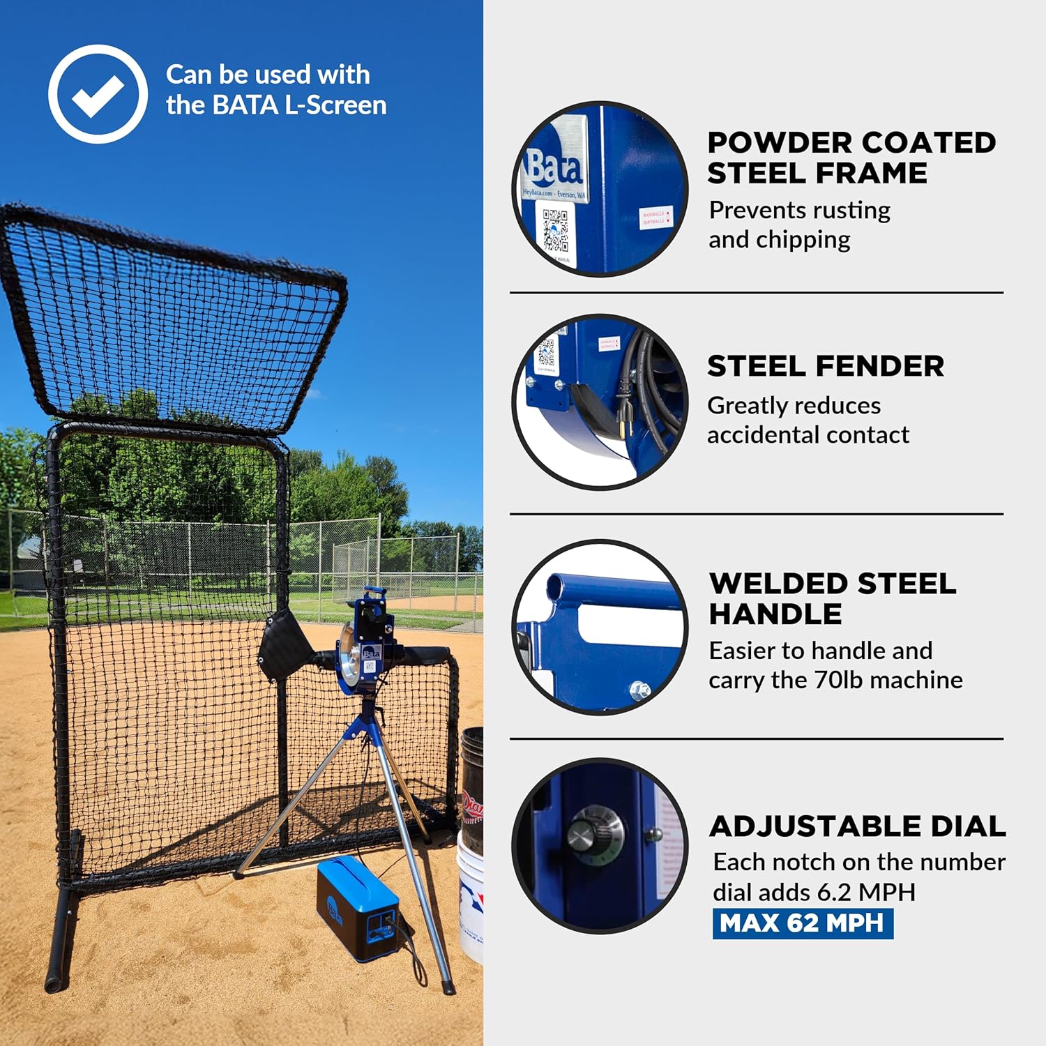 BATA Baseball Wheel Pitching Machine, Youth and Adult Automatic Pitch Machine for Baseballs, Practice Training Equipment