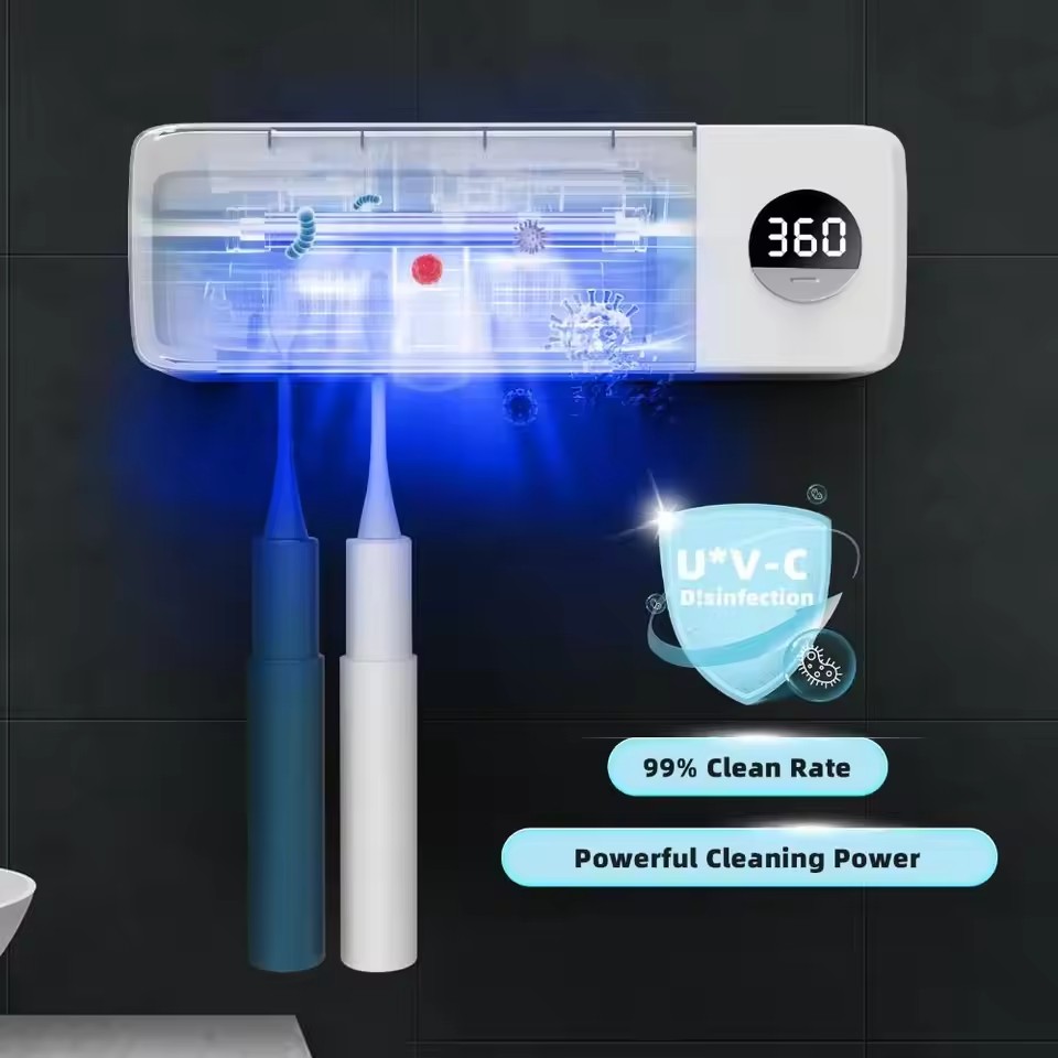 USB Rechargeable UV Toothbrush Sterilizer Wall Mounted Timer Function UV Toothbrush Holder White Color 1200mAh