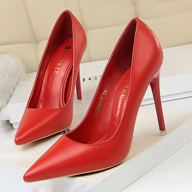 Fashion Women Heels 7.5cm Pu Leather Shoes Woman Pumps Sexy High Heels Pointed Party Shoes Female Stiletto Plus Size 43