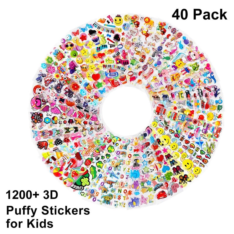 40 Mixed Packs Kids Stickers Puffy Bulk Stickers for Girl Boy Birthday Gift Scrapbooking Animals Cartoon