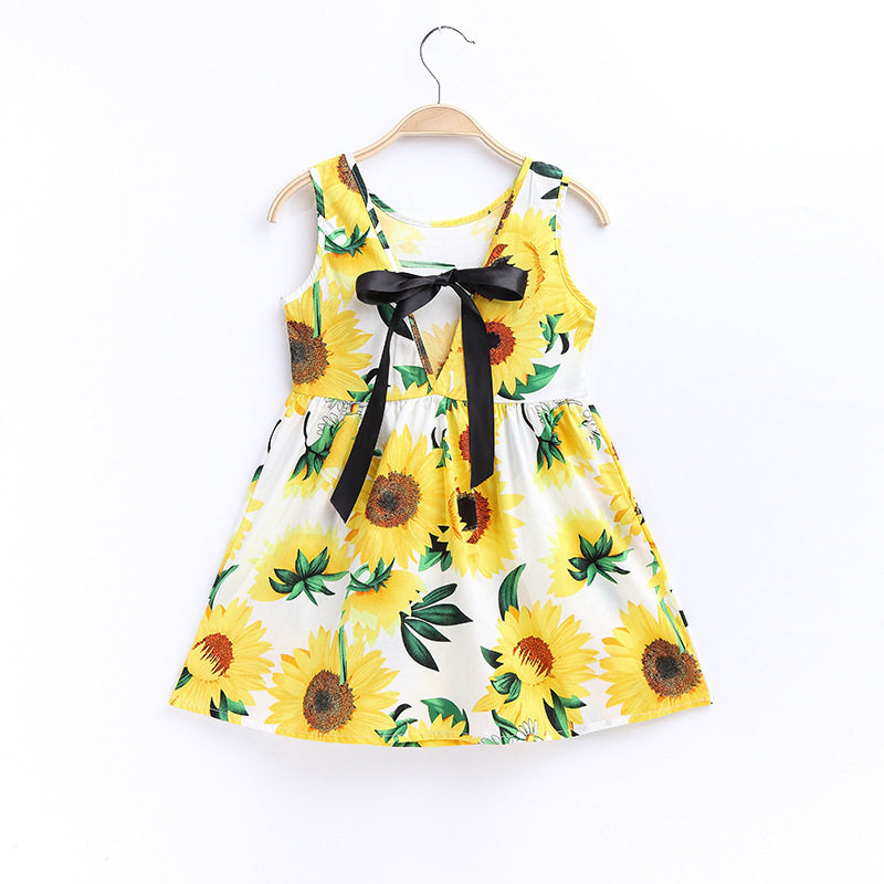 1-7 Years Baby Girls Sleeveless Flower Print Dresses Clothes Kids Summer Princess Dress Children Party Ball Pageant Dress Outfit