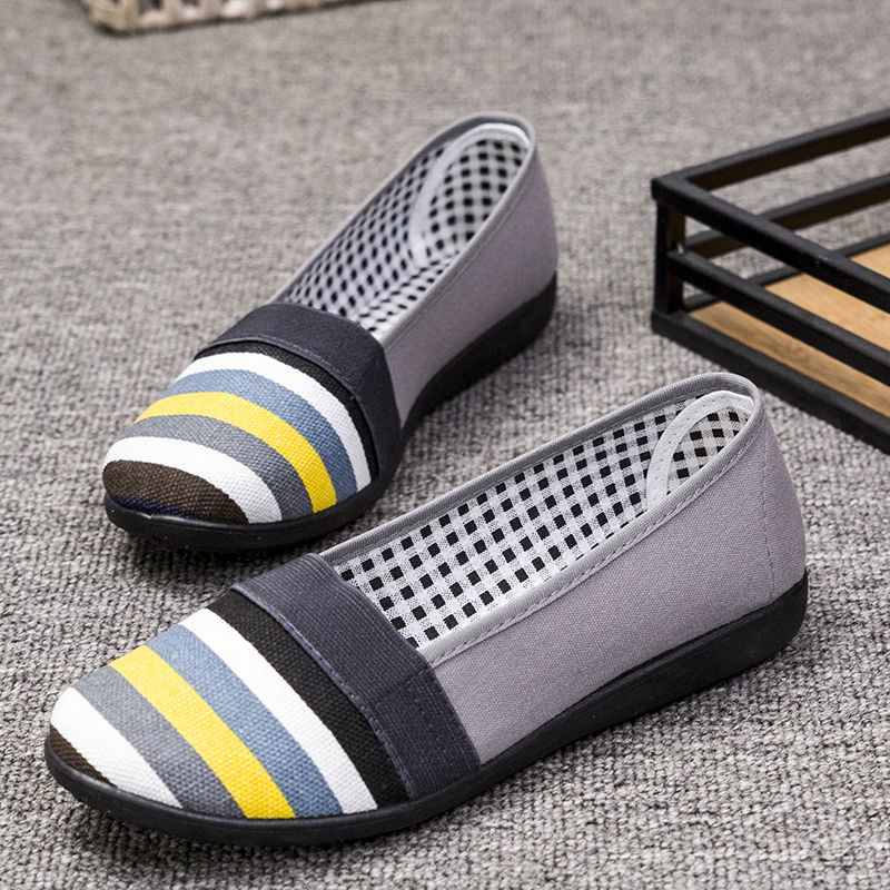Women's Breathable Cloth Shoes Fashion stripe flat Casual shoes Female Comfortable non-slip single shoes Work shoes