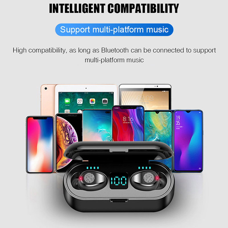 F9 TWS Wireless Bluetooth Earphone Headphone Sport Touch Mini Earbuds Stereo Bass Headset with 2000mAh Charging Case Power Bank